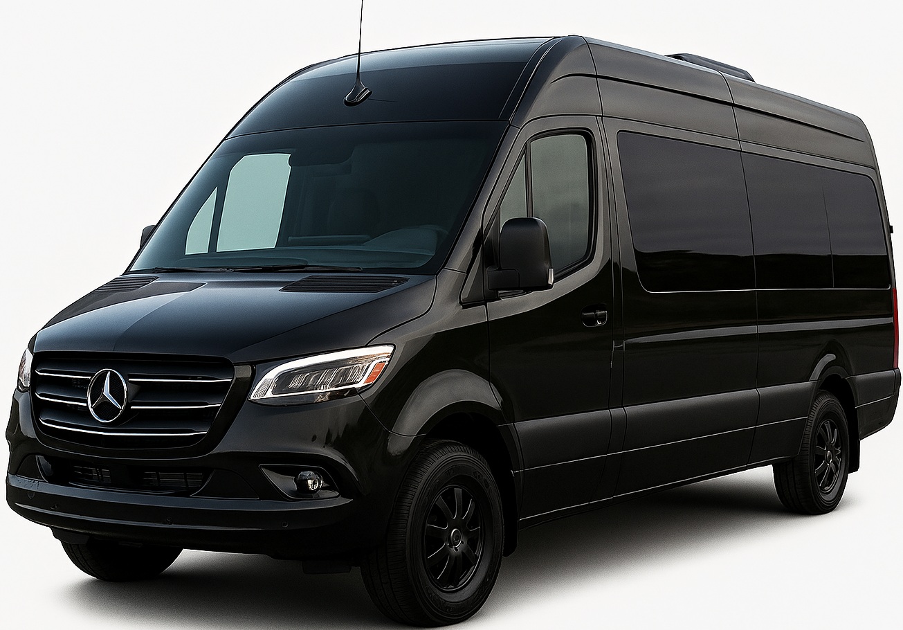 Black Mercedes Sprinter Van for JFK to Stamford CT Limo and Group Transportation Service